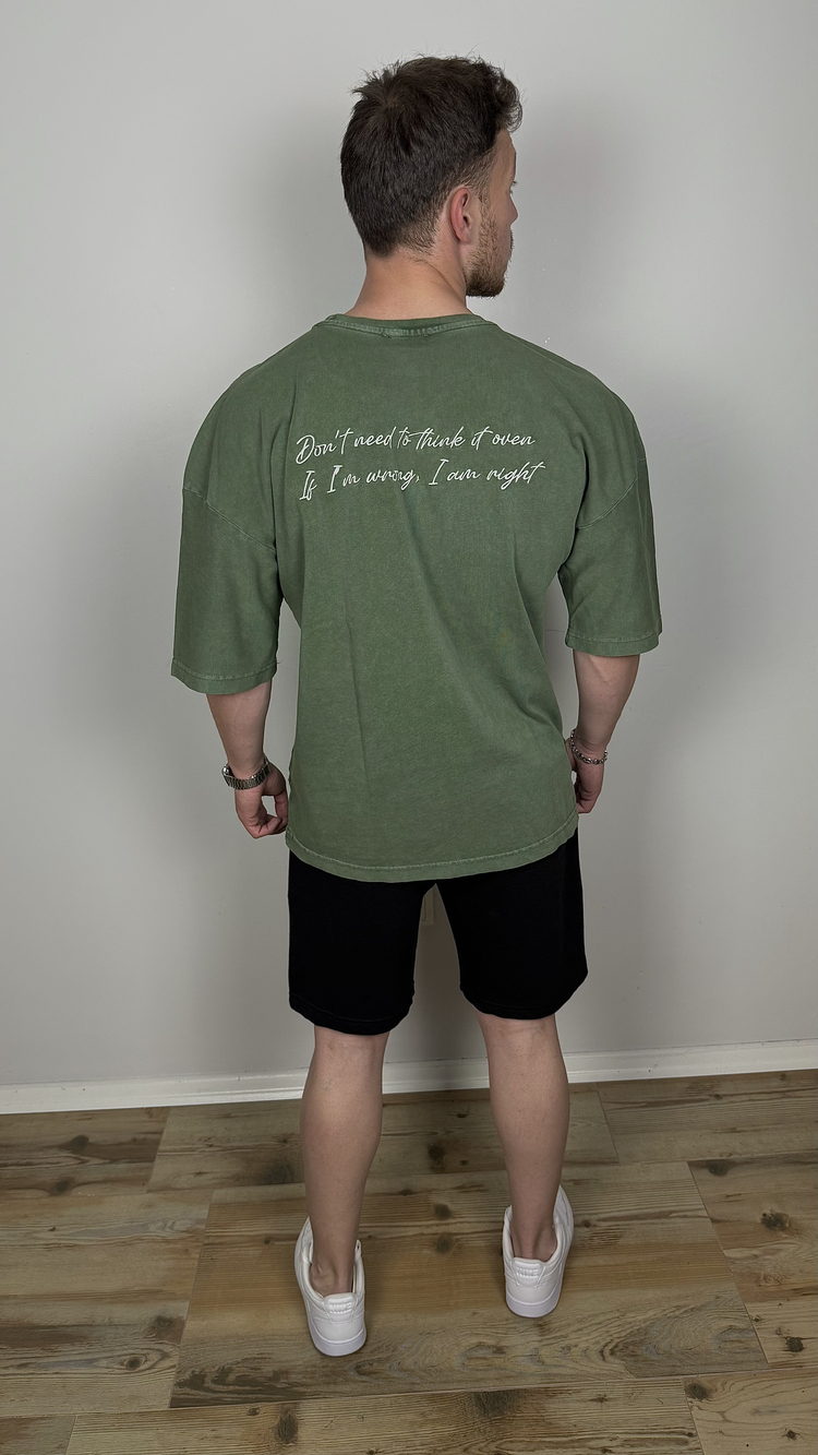 HAKİ YEŞİLİ NAKIŞLI OVERSİZE TİŞÖRT